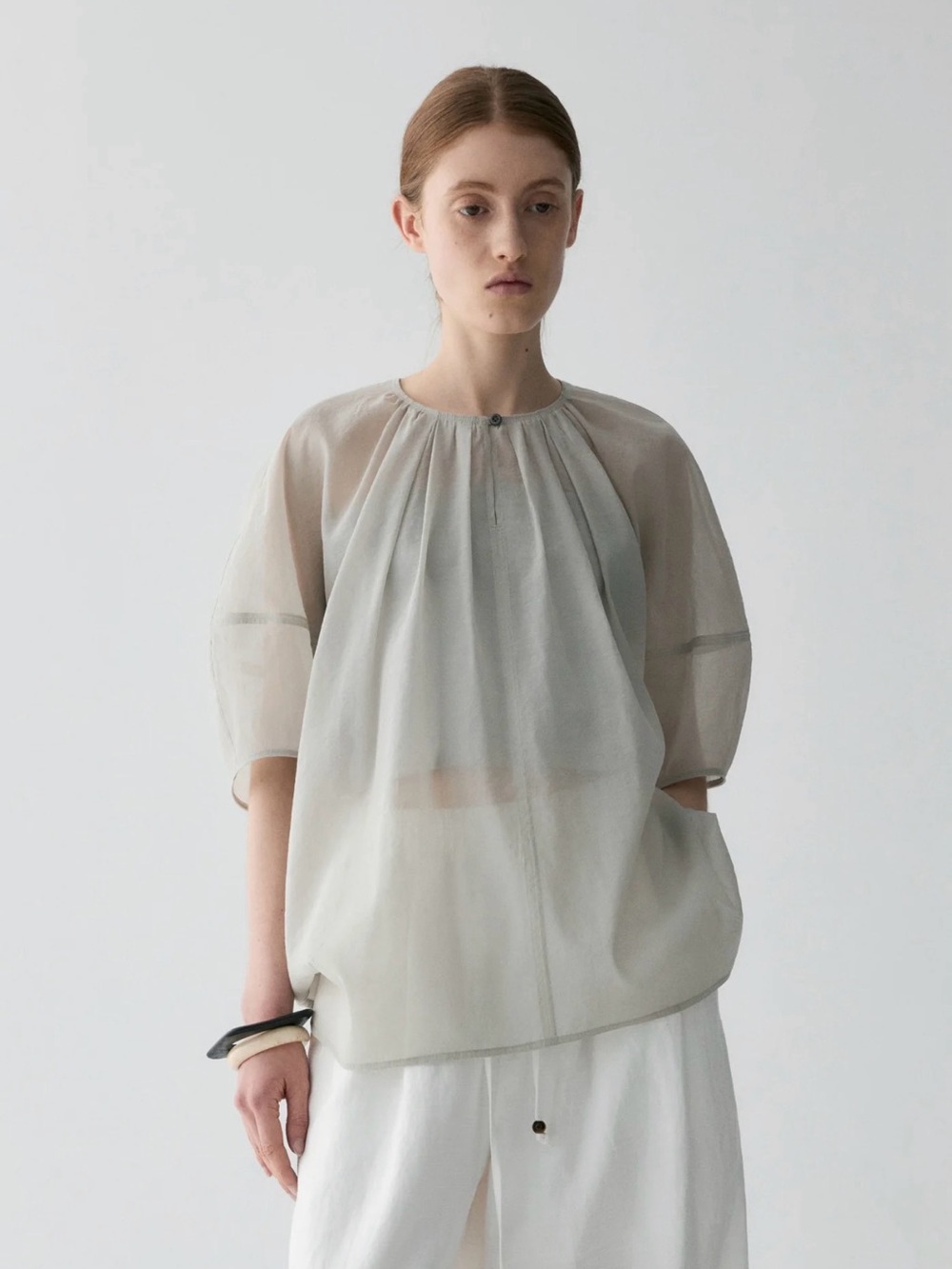 Sheer Light Grey Blouse with Raglan Sleeves